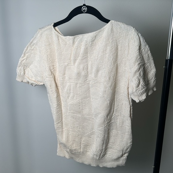 Cuddle Knit Vintage 100% Cotton Cottagecore Cream Short Sleeve Sweater Top - Picture 5 of 7